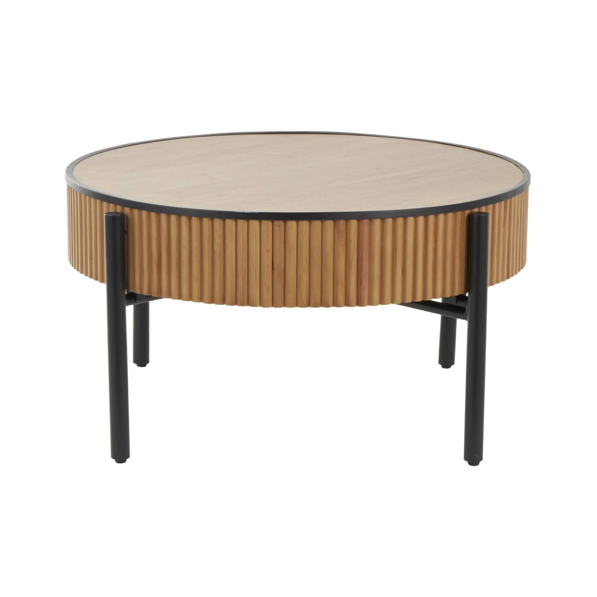 32" Brown Wooden Handmade Slatted Coffee Table with Black Legs